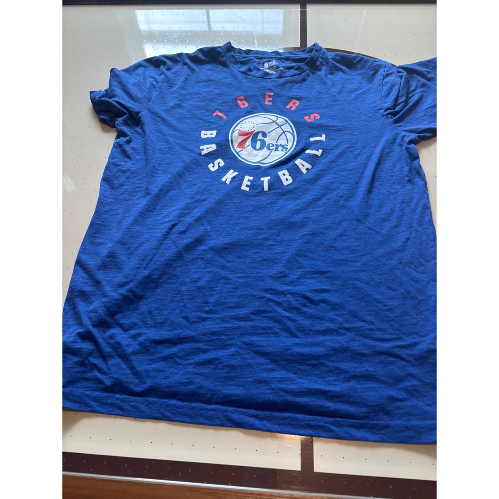 NBA Philadelphia 76ers Basketball Graphic T-Shirt Mens XL Royal Blue Slub Tee